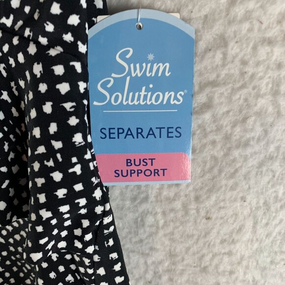 Swim Solutions Halter Tankini Top Women's 14 Black White Printed Triple Tiered - Picture 2 of 6